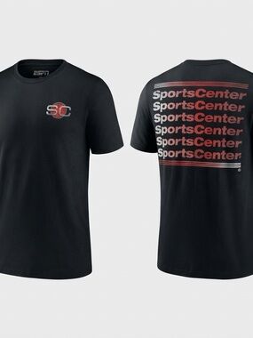 ESPN SportsCenter Black Graphic T-Shirt Small NWT Double-Sided SC Logo